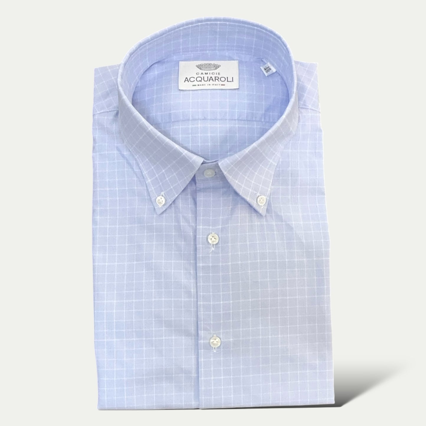 ACQUAROLI CHEMISE HOMME EN COTON MOTIF À CARREAUX BLEU CIEL