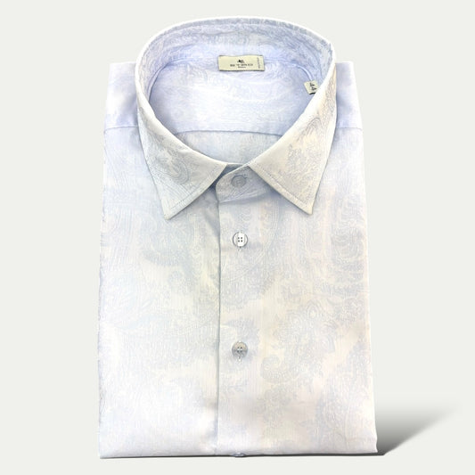 ETRO CHEMISE HOMME EN COTON BLEU CIEL SATINÉE MOTIF FLORIS TON SUR TON