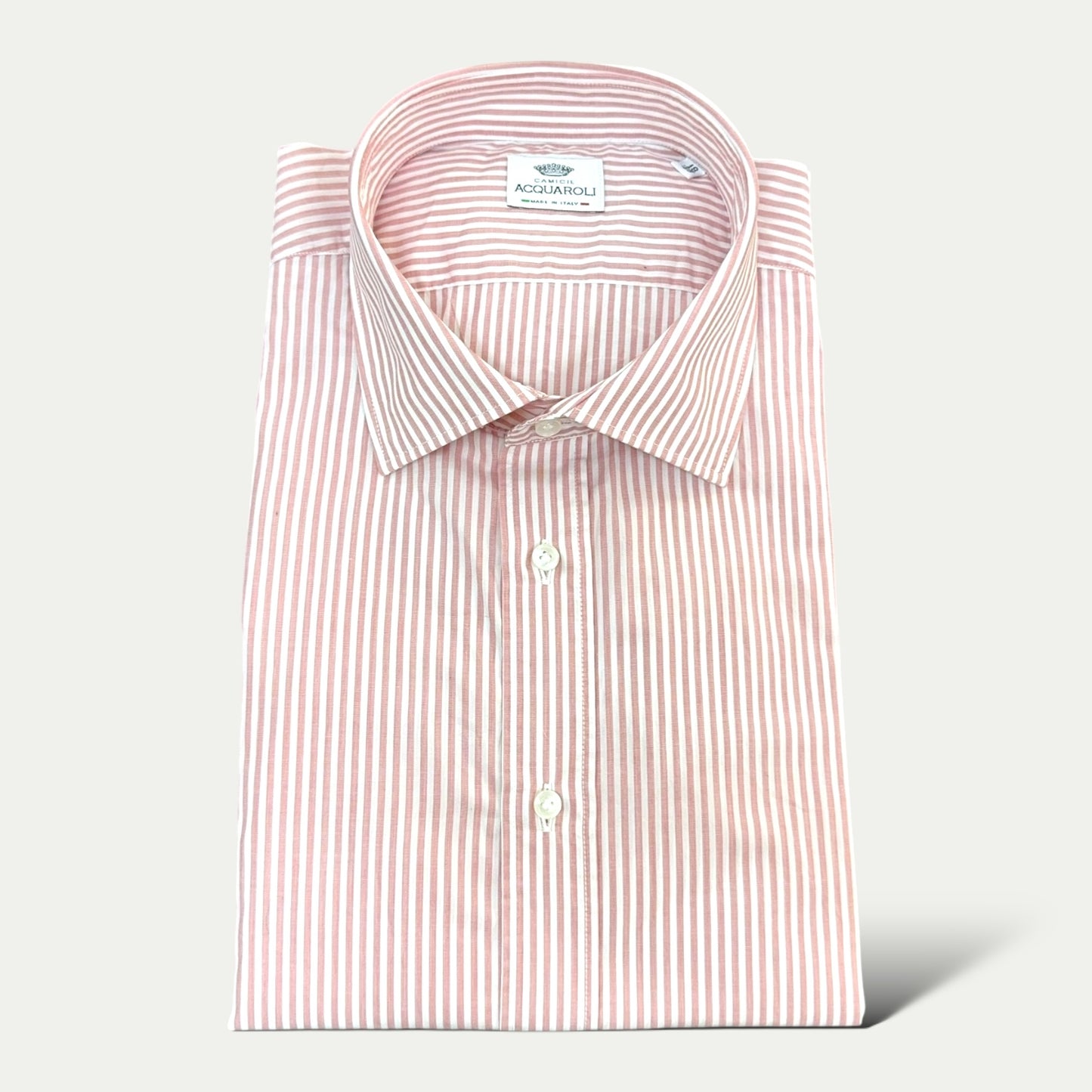 ACQUAROLI CHEMISE HOMME EN COTON MILLE RAYURES BLANCHE-ROSE