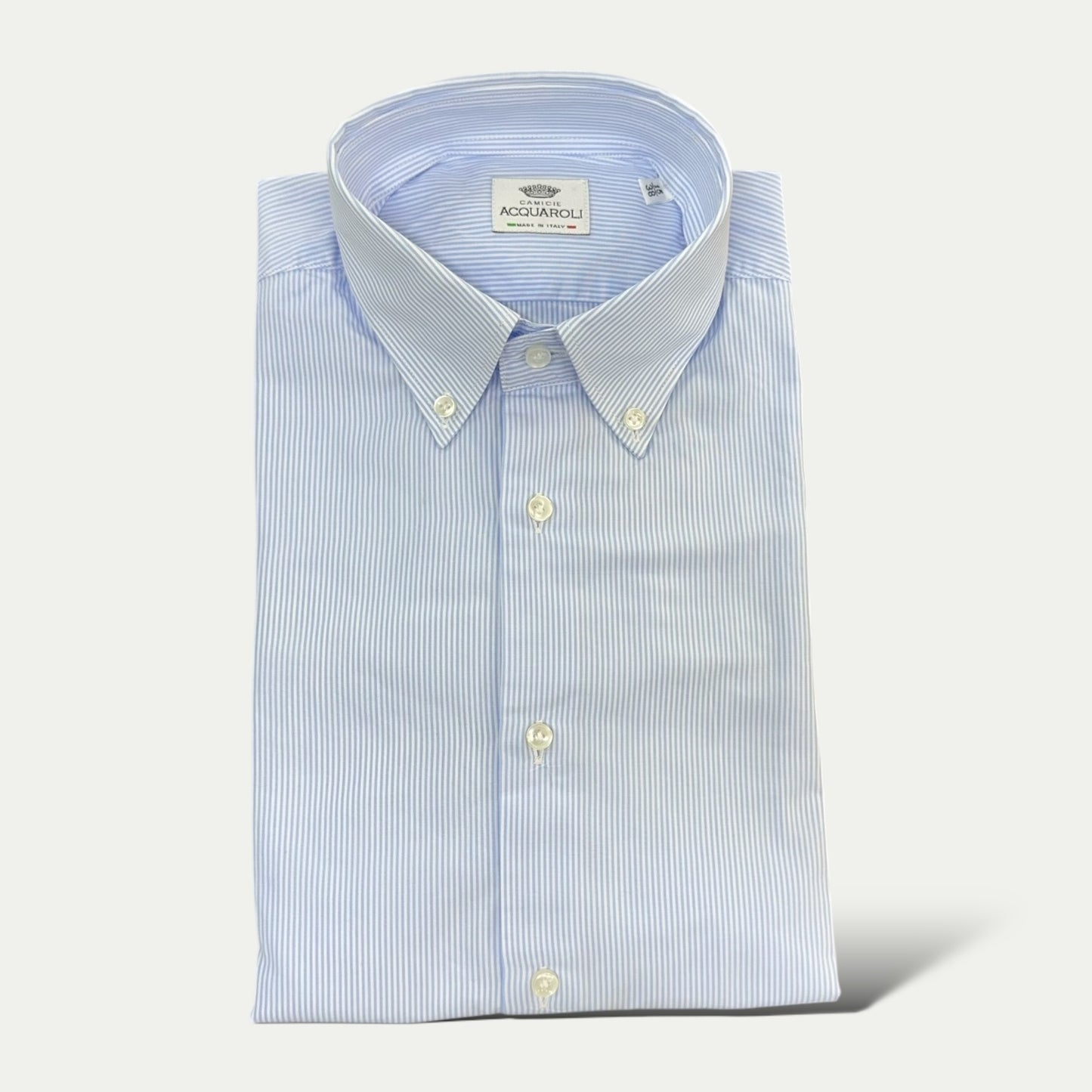 ACQUAROLI CHEMISE HOMME EN COTON MILLE RAYURES BLANCHE-BLEU CIEL