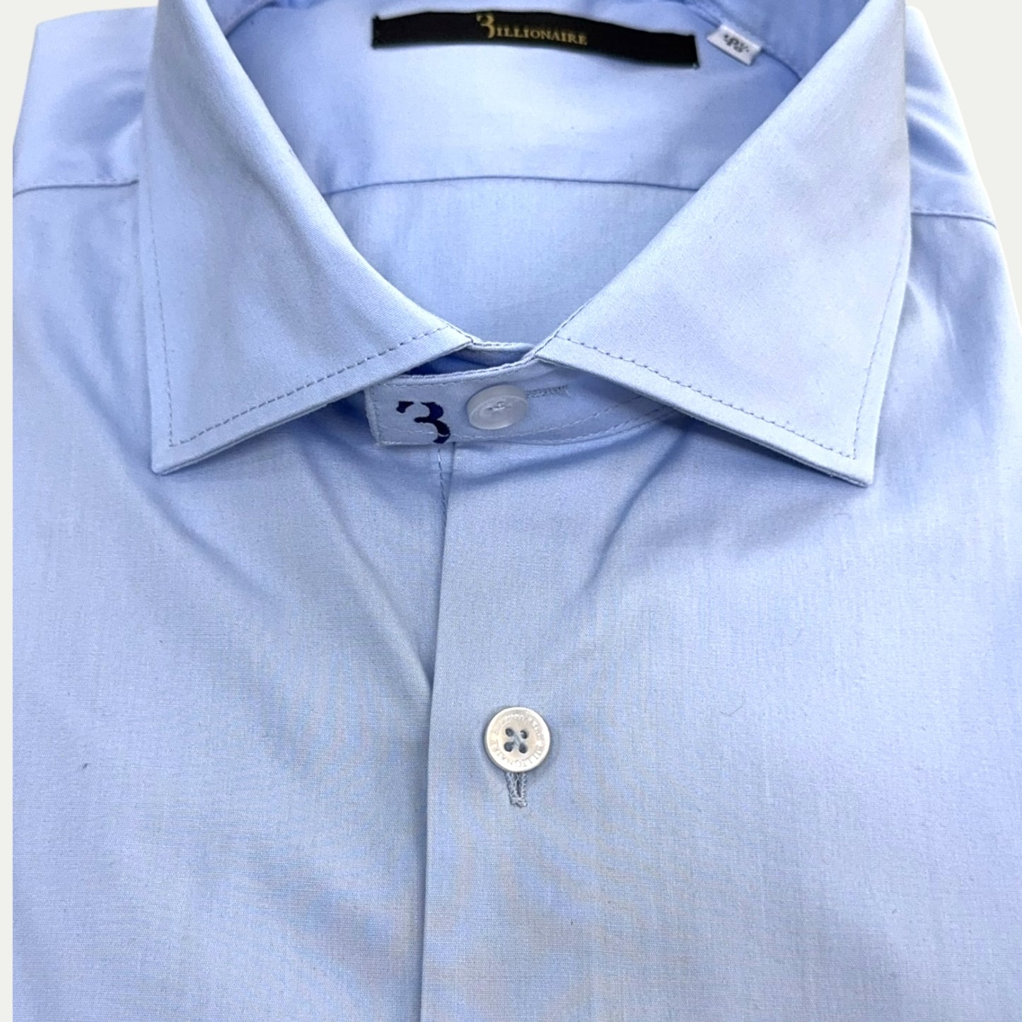 BILLIONAIRE CHEMISE HOMME COTON STRETCH BLU CIEL LOGO MARINE