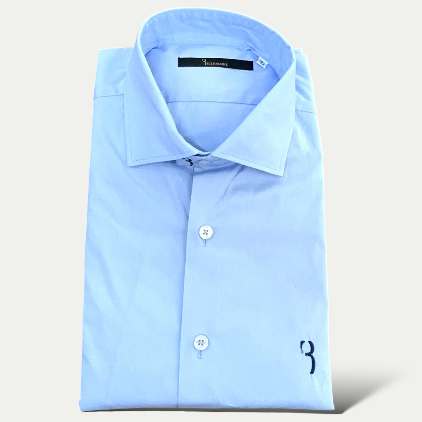 BILLIONAIRE CHEMISE HOMME COTON STRETCH BLU CIEL LOGO MARINE